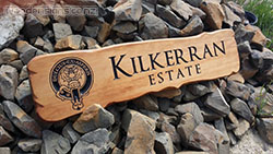 wooden carved sign Kilkerran estate 100cm x 250cm x 50cm