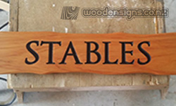 Wooden Stables sign carved Macrocarpa