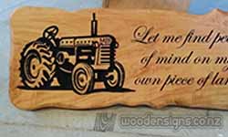 Carved farm sign tractor with engraved letters